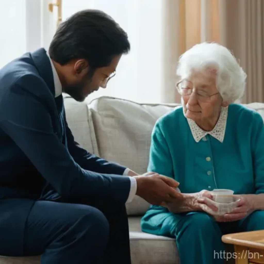 보건학과 응급 의료 - A compassionate scene of an adult (late 30s) providing immediate, gentle assistance to an elderly pe...