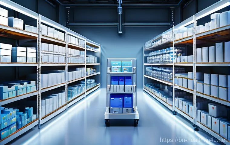 보건학과 의료 서비스 공급망 관리 - **Prompt 1: Modern Healthcare Logistics - The Smart Warehouse and Drone Delivery**
    A wide-angle,...