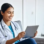 보건학과 보건 서비스 접근성 향상 - **Prompt 1: Seamless Digital Healthcare at Home**
    A bright, clean, and modern living room. A you...